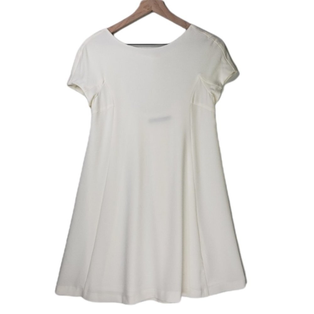 Zara Basic Ivory Crepe Dress XS Open Back Swing Shift Short Sleeve
